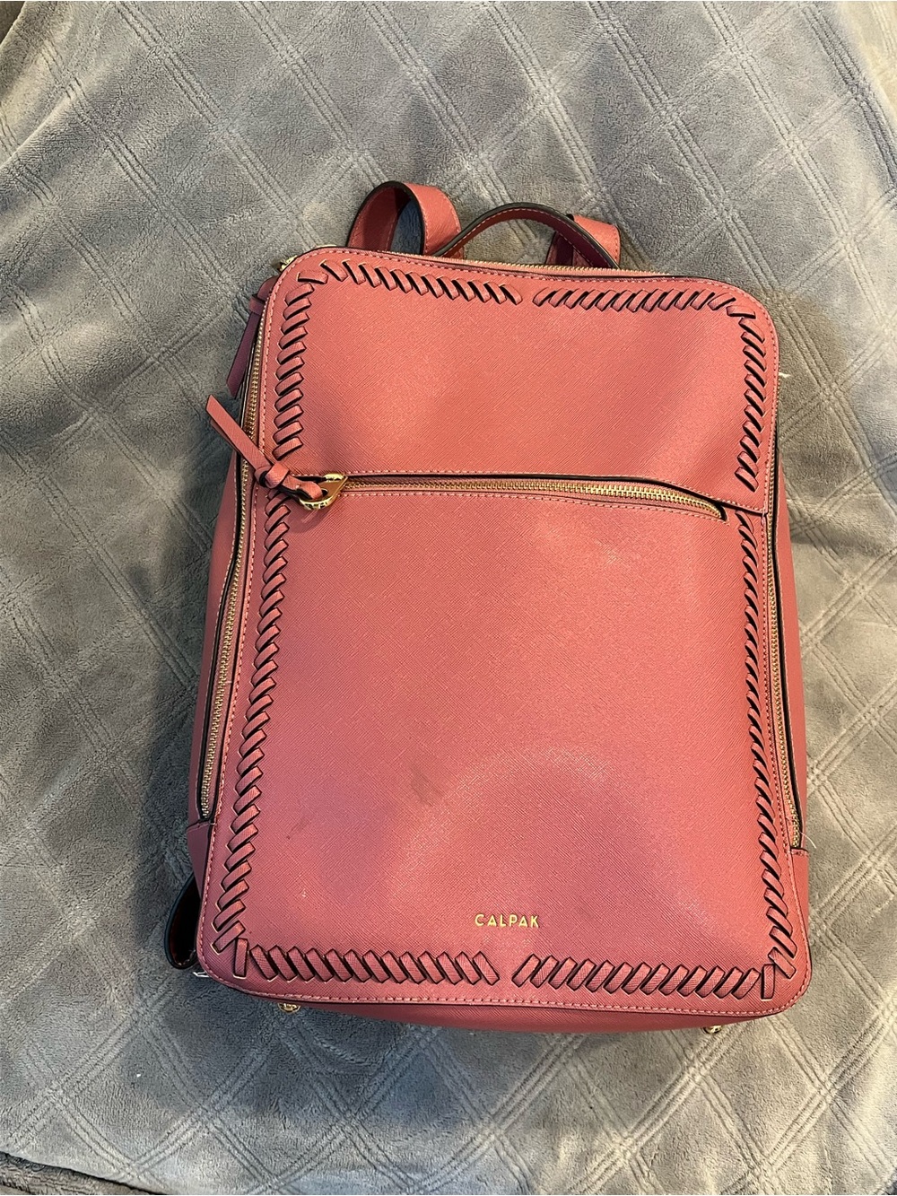 Calpak Rose Leather Backpack with Whipstitch Trim